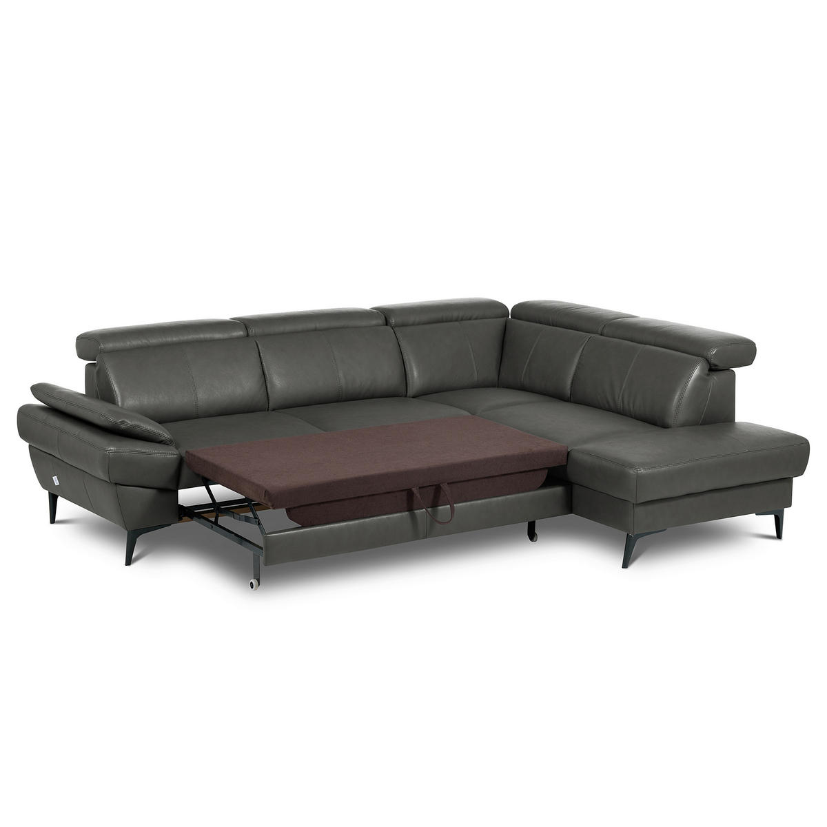 ECKSOFA Lederlook Echtleder Anthrazit  - Anthrazit/Schwarz, Design, Leder/Textil (264/211cm) - Livetastic