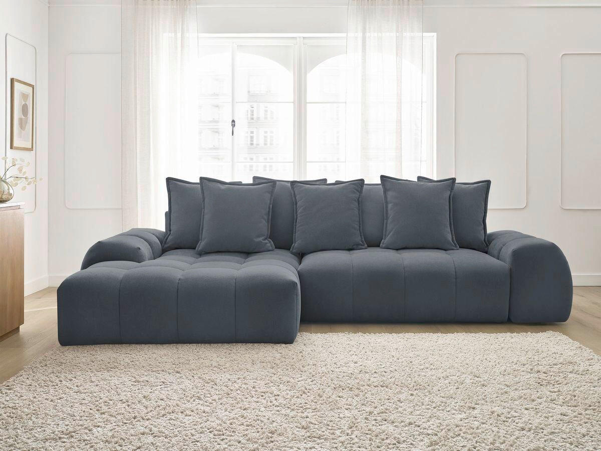 ECKSCHLAFSOFA EVEREST  mit Rücken echt, Armteil links, Armteil rechts Struktur Dunkelblau  - Schwarz/Dunkelblau, MODERN, Kunststoff/Textil (180/318cm) - Livetastic