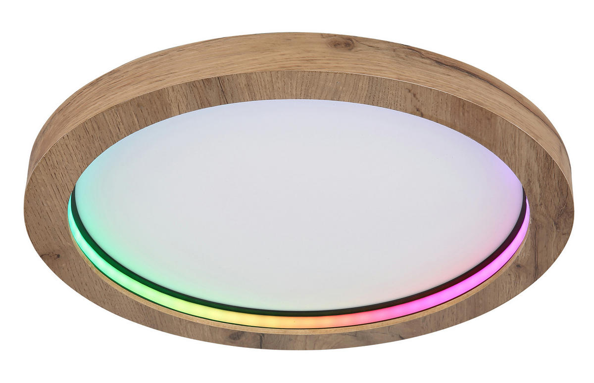 LED-DECKENLEUCHTE 24 W  40/6,5 cm    - Dunkelbraun/Opal, Natur, Holzwerkstoff/Kunststoff (40/6,5cm) - Globo
