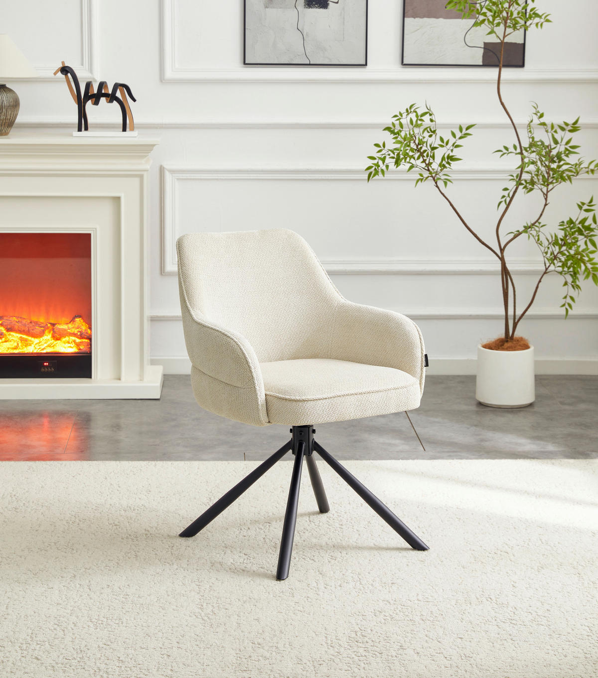 ARMLEHNSTUHL  Sitzfläche 360° drehbar, automatische Rückholfunktion Webstoff  - Beige/Schwarz, Design, Textil/Metall (62/86/65cm) - Carryhome