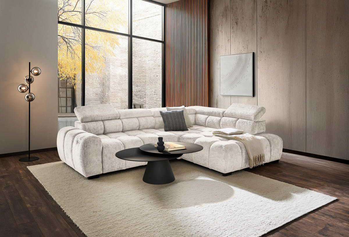 ECKSOFA inkl. Funktionen Beige Webstoff  - Beige/Schwarz, MODERN, Kunststoff/Textil (297/205cm) - Welnova