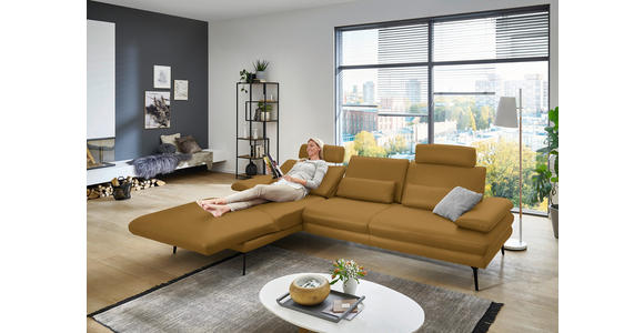 ECKSOFA in Echtleder Currygelb 180/310 cm - Currygelb/Schwarz, Design, Leder/Metall (180/310cm) - Dieter Knoll