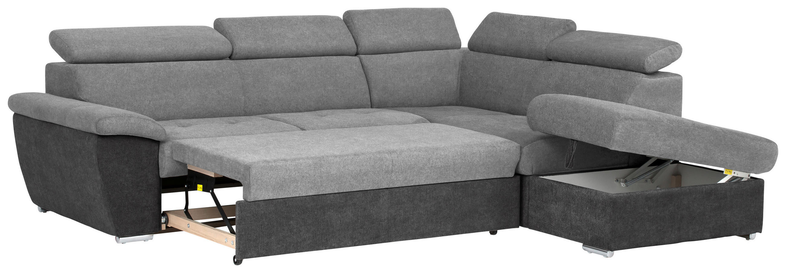 ECKSOFA in Mikrofaser Grau, Schwarz  - Chromfarben/Schwarz, Design, Textil/Metall (262/216cm) - Livetastic