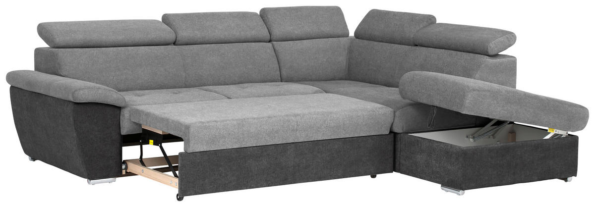 ECKSOFA in Mikrofaser Grau, Schwarz  - Chromfarben/Schwarz, Design, Textil/Metall (262/216cm) - Livetastic