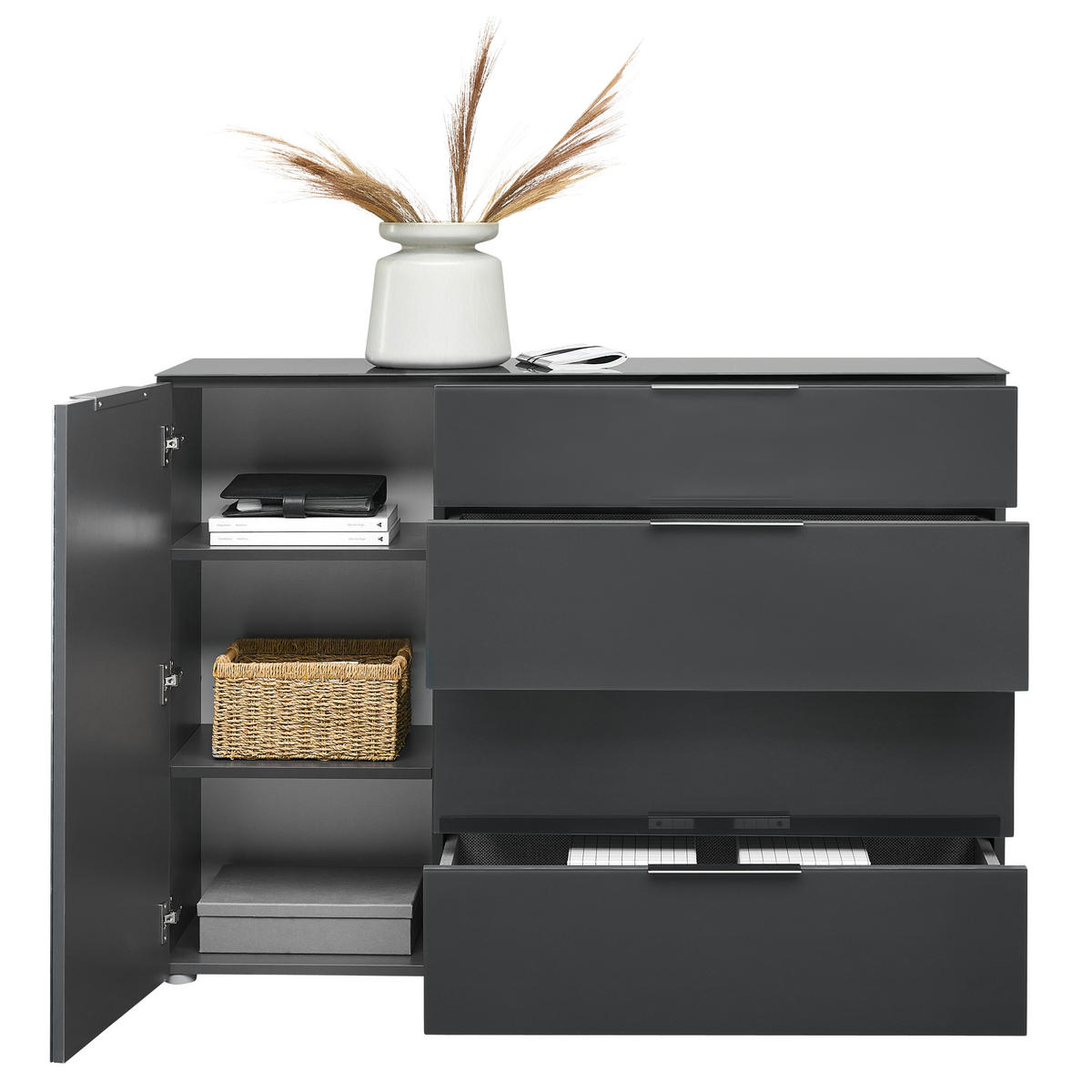 SIDEBOARD  in 135/101/40,5 cm  - Anthrazit/Alufarben, Design, Glas/Holzwerkstoff (135/101/40,5cm) - Voleo