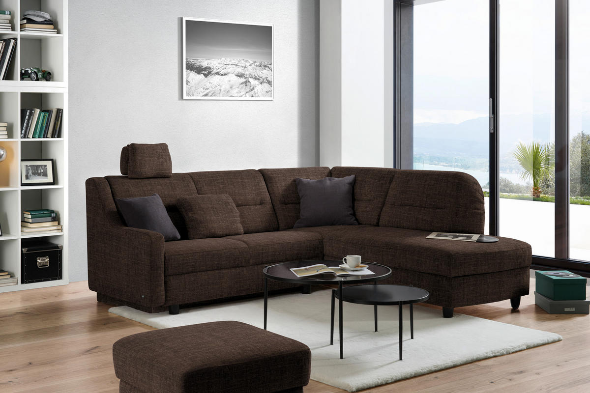 ECKSOFA in Chenille Dunkelbraun  226/208 cm  - Dunkelbraun/Schwarz, KONVENTIONELL, Textil (226/208cm) - Sedda