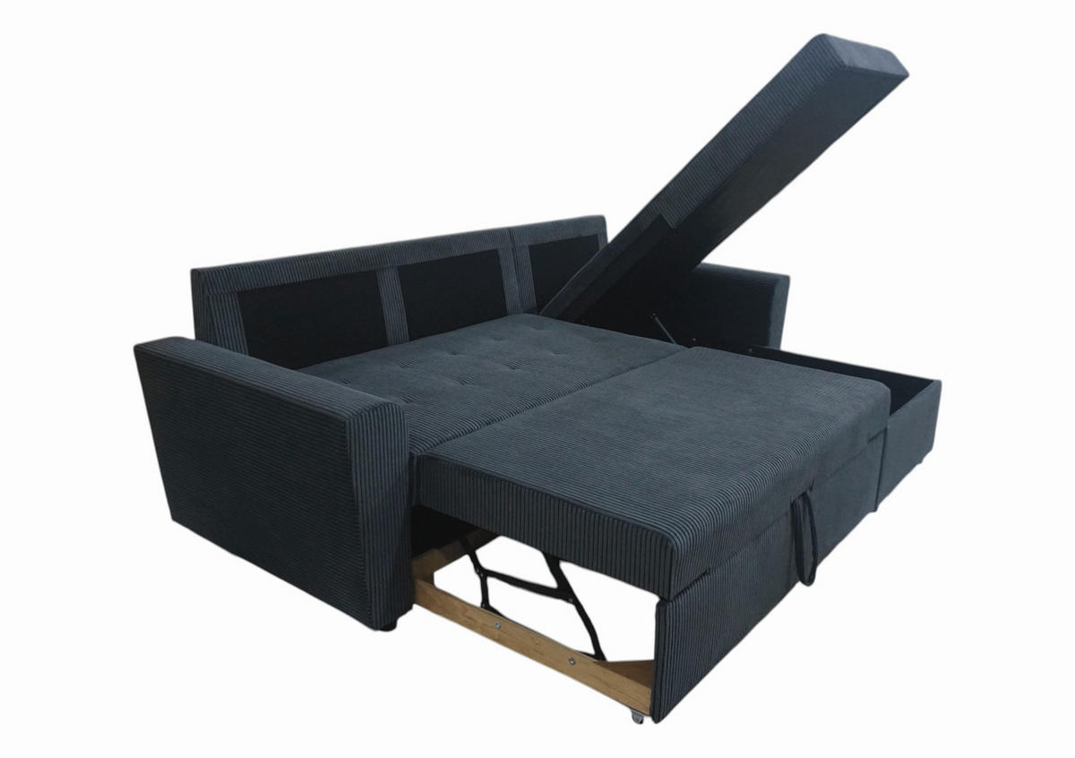 ECKSOFA TERMOLI Anthrazit Cord  - Anthrazit/Schwarz, Design, Kunststoff/Textil (231/155cm) - MID.YOU