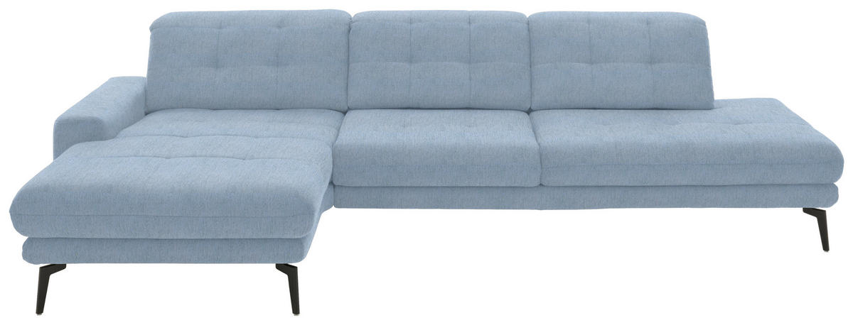 ECKSOFA in Flachgewebe Hellblau  - Schwarz/Hellblau, Design, Textil/Metall (190/309cm) - Beldomo Style