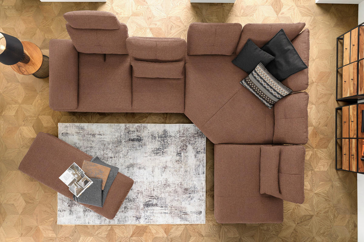ECKSOFA in Flachgewebe Braun  - Schwarz/Braun, Design, Textil/Metall (344/271cm) - Chilliano