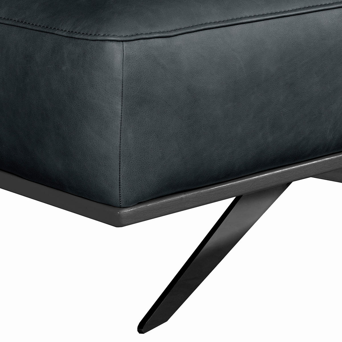 HOCKER in Leder Blau  - Blau/Schwarz, Design, Leder/Metall (95/46/80cm) - Livetastic