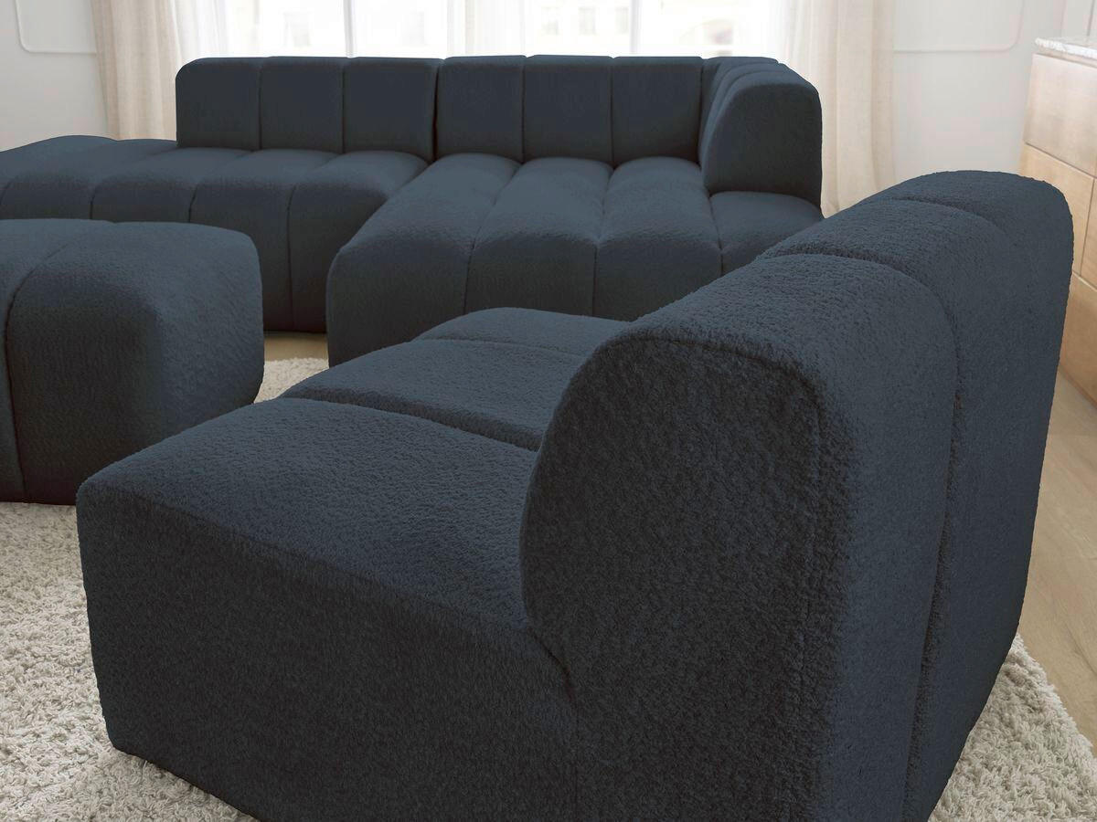 ECKSOFA Ottomane rechts  ANNECY Dunkelblau Bouclé  - Schwarz/Dunkelblau, MODERN, Kunststoff/Textil (262/170cm)
