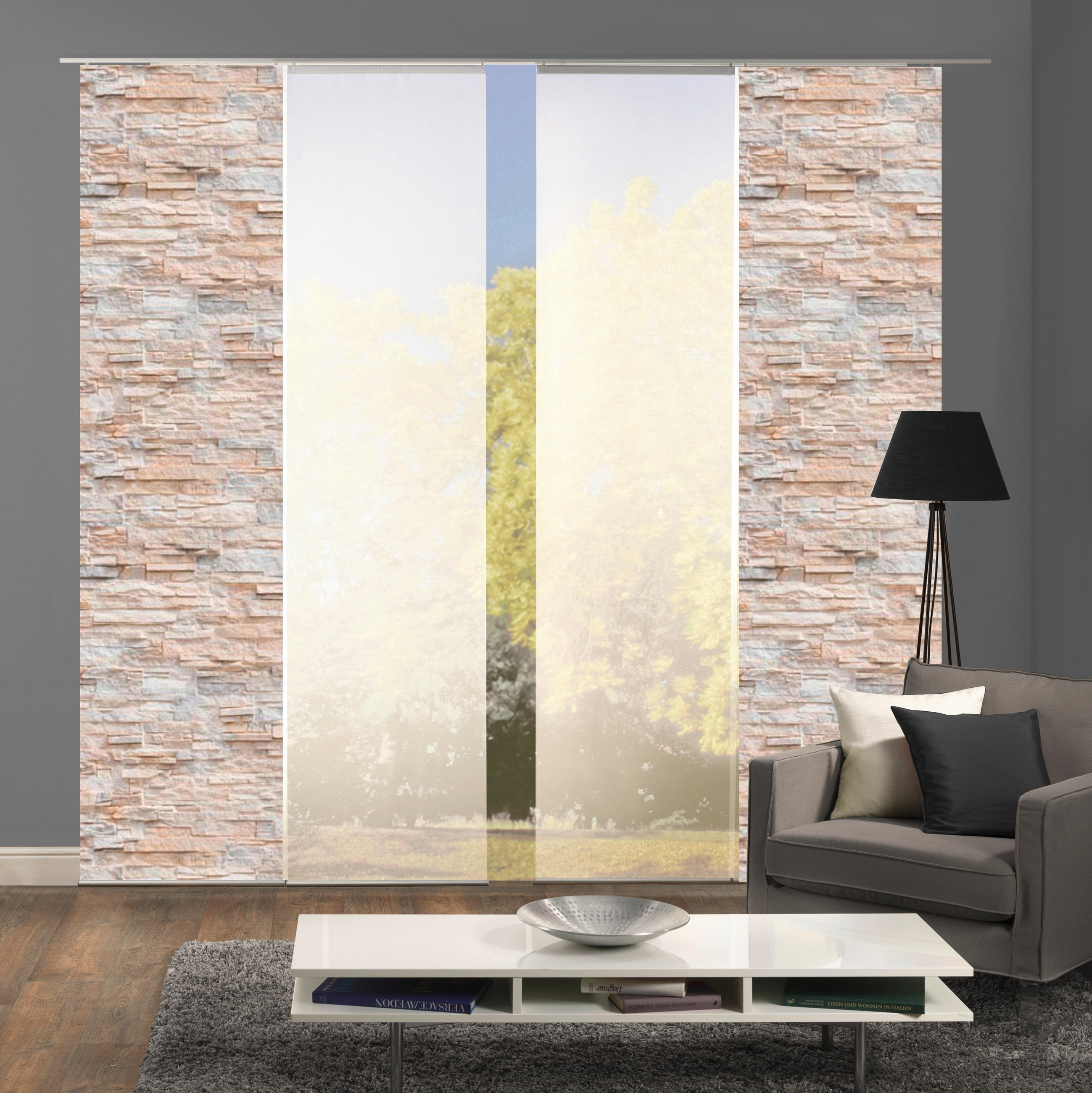 FLÄCHENVORHANG 4ER SET in Naturfarben, Weiß halbtransparent  - Naturfarben/Weiß, Design, Textil (60/245cm) - Schmidt W. Gmbh