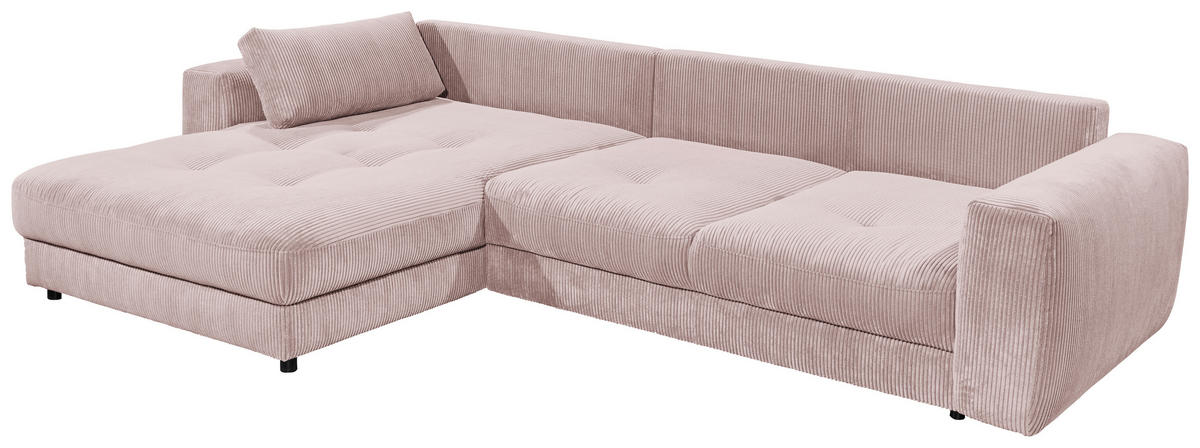 ECKSOFA in Cord Hellrosa  - Hellrosa/Schwarz, Konventionell, Holzwerkstoff/Kunststoff (194/333cm) - MID.YOU