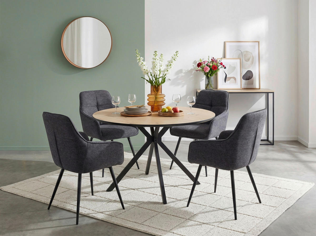 ARMLEHNSTUHL-SET 2 Stück  in Stahl Mikrofaser  - Anthrazit/Schwarz, MODERN, Textil/Metall (53/85/62cm) - MID.YOU