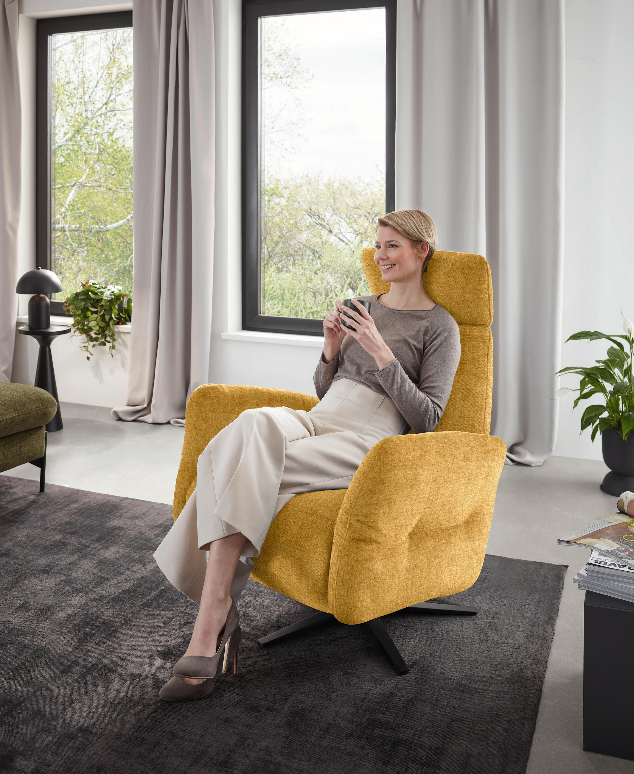 RELAXSESSEL in Textil Currygelb  - Currygelb/Schwarz, Design, Textil/Metall (78/113/90cm) - Dieter Knoll