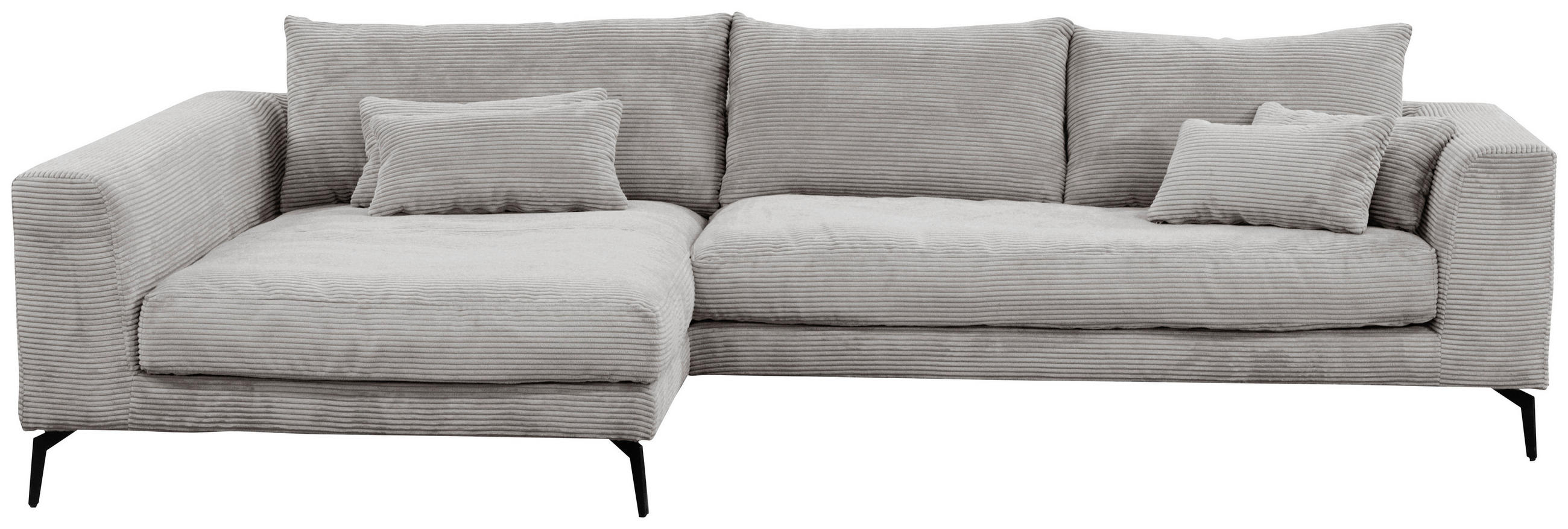 ECKSOFA Hellgrau Cord  - Hellgrau/Schwarz, Design, Textil/Metall (172/313cm) - Livetastic