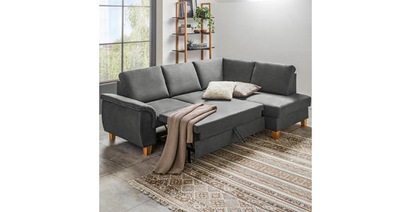 ECKSOFA in Flachgewebe Hellgrau  - Eichefarben/Hellgrau, Design, Holz/Textil (253/185cm) - Cantus