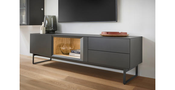 WOHNWAND 315/198,5/47,1 cm in Anthrazit, Eichefarben - Eichefarben/Anthrazit, Design, Glas/Holz (315/198,5/47,1cm) - Dieter Knoll