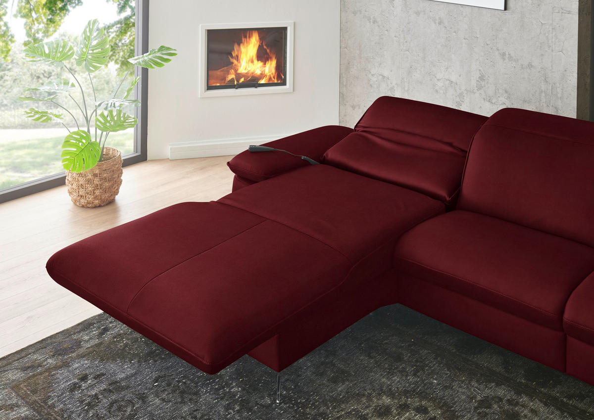 ECKSOFA  Echtleder Bordeaux  - Bordeaux/Schwarz, Design, Leder/Metall (169/307cm) - Beldomo Premium