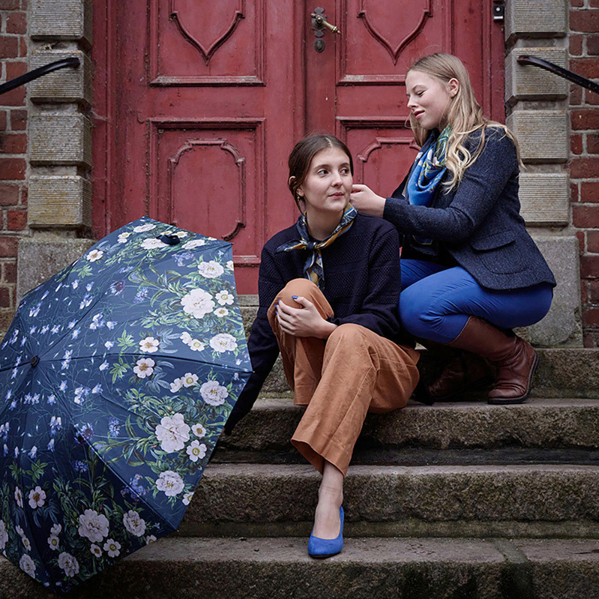 REGENSCHIRM  - Blau/Multicolor, Basics, Holz/Textil