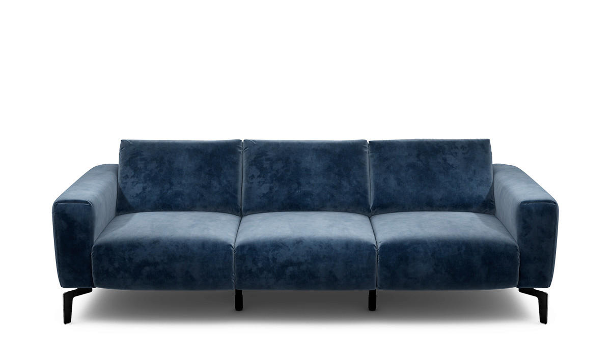 3-SITZER-SOFA Samt Dunkelblau  - Schwarz/Dunkelblau, Design, Textil/Metall (250/86/86-94cm) - SENSOO