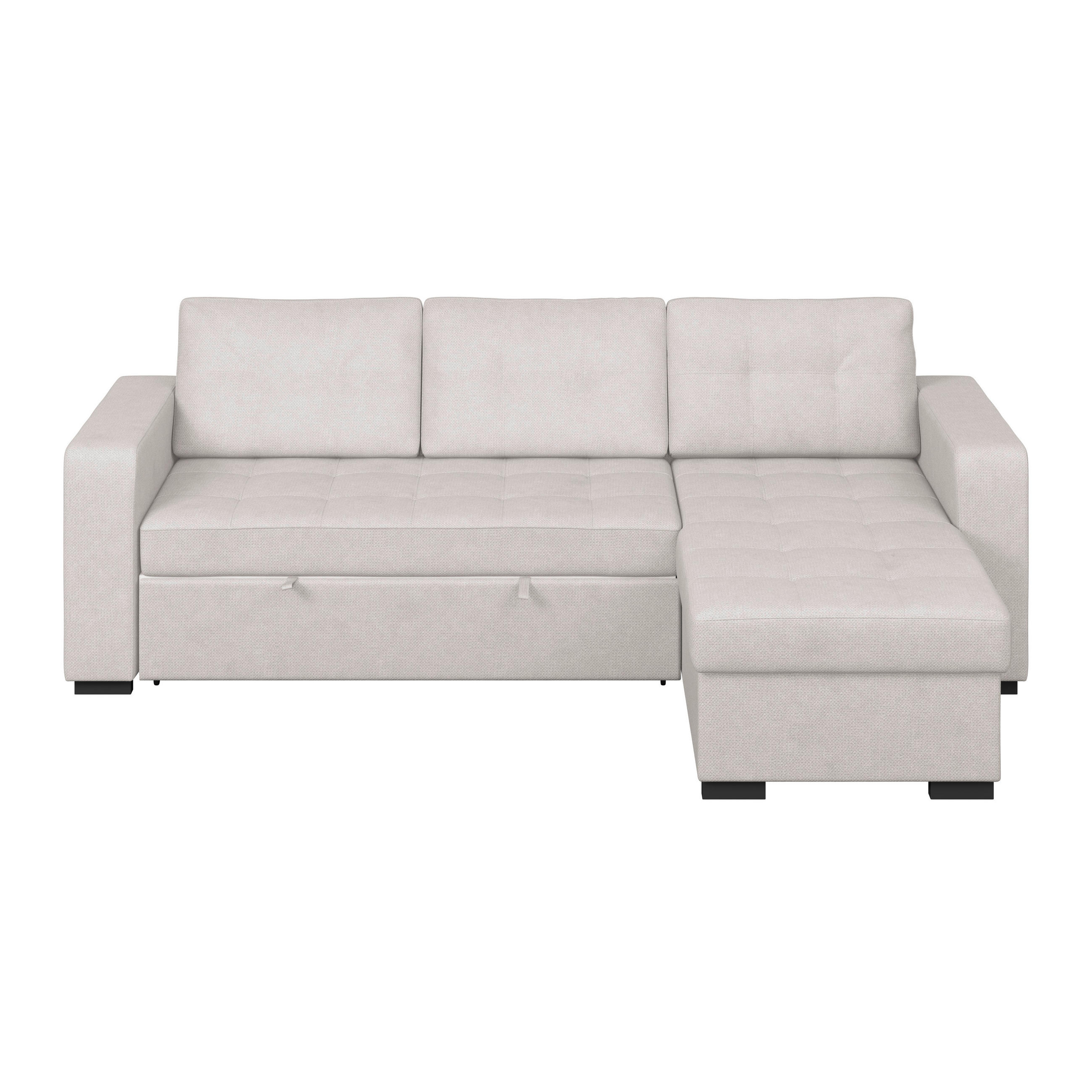 ECKSOFA TURIN Creme Mikrofaser, Struktur Rückenkissen, Bettkasten  - Creme/Schwarz, Trend, Textil/Metall (239/160cm) - MID.YOU