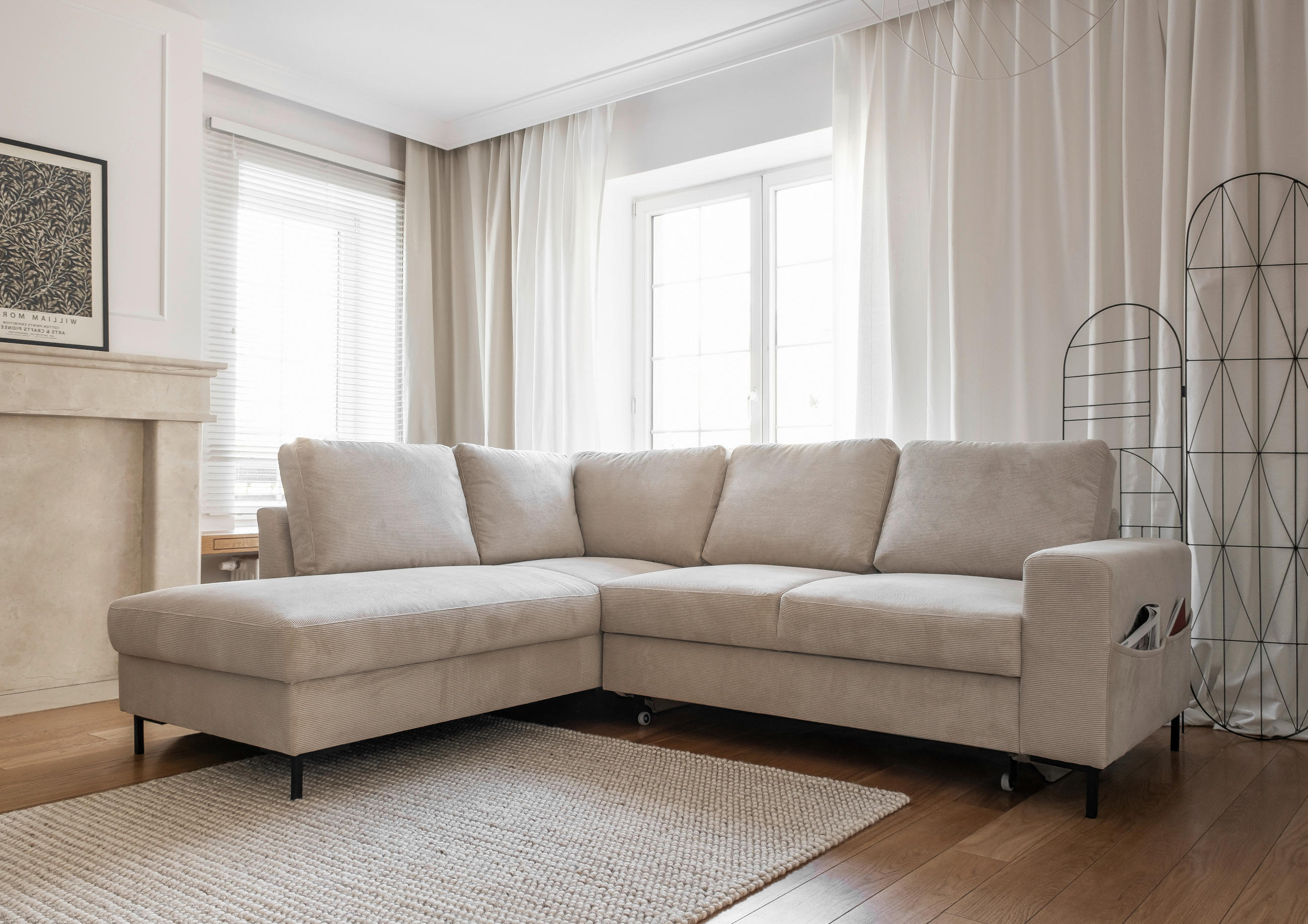 ECKSOFA in Cord Beige  - Beige/Schwarz, Design, Textil/Metall (197/237cm) - MID.YOU