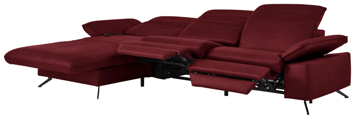 ECKSOFA  Echtleder Bordeaux  - Bordeaux/Schwarz, Design, Leder/Metall (169/307cm) - Beldomo Premium