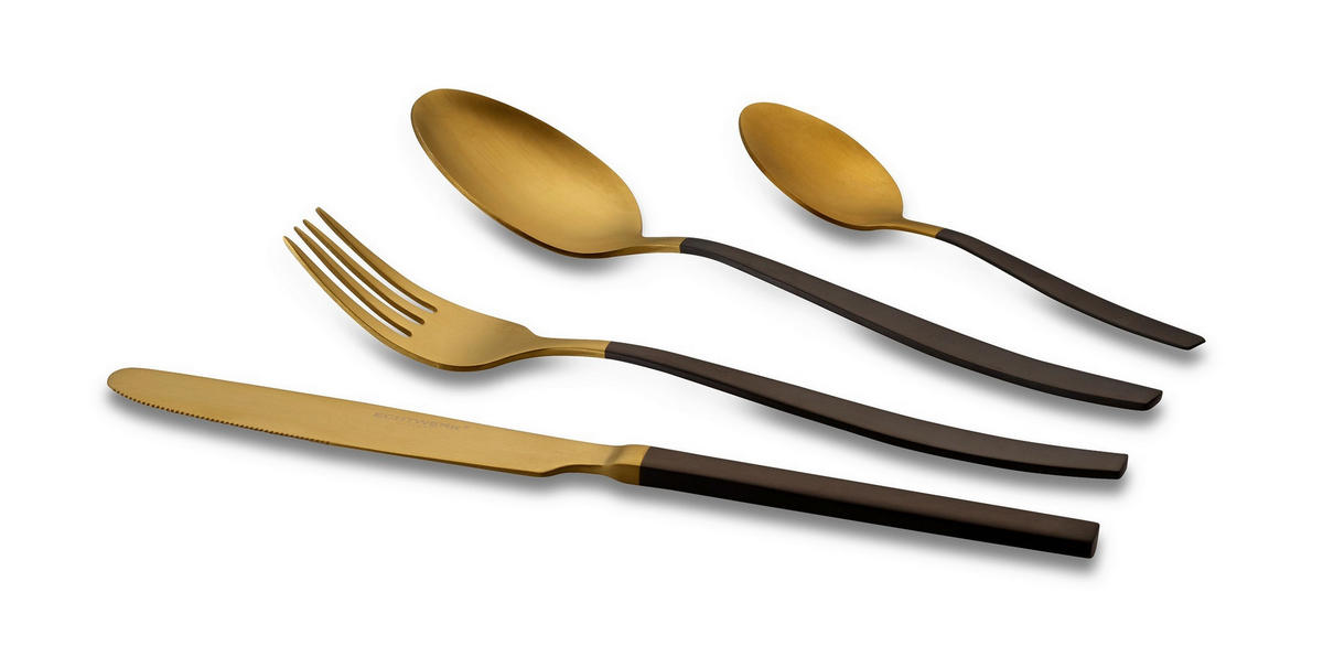 BESTECKSET  20-teilig  - Goldfarben/Schwarz, Basics, Metall - Echtwerk