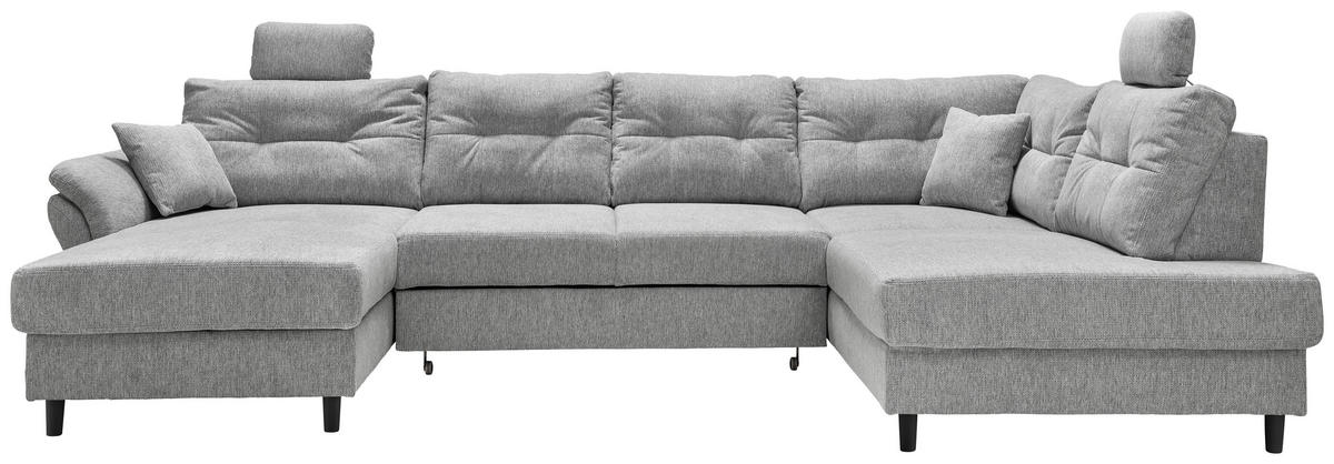 WOHNLANDSCHAFT Silberfarben Chenille  - Silberfarben/Schwarz, MODERN, Holz/Textil (176/338/206cm) - Livetastic