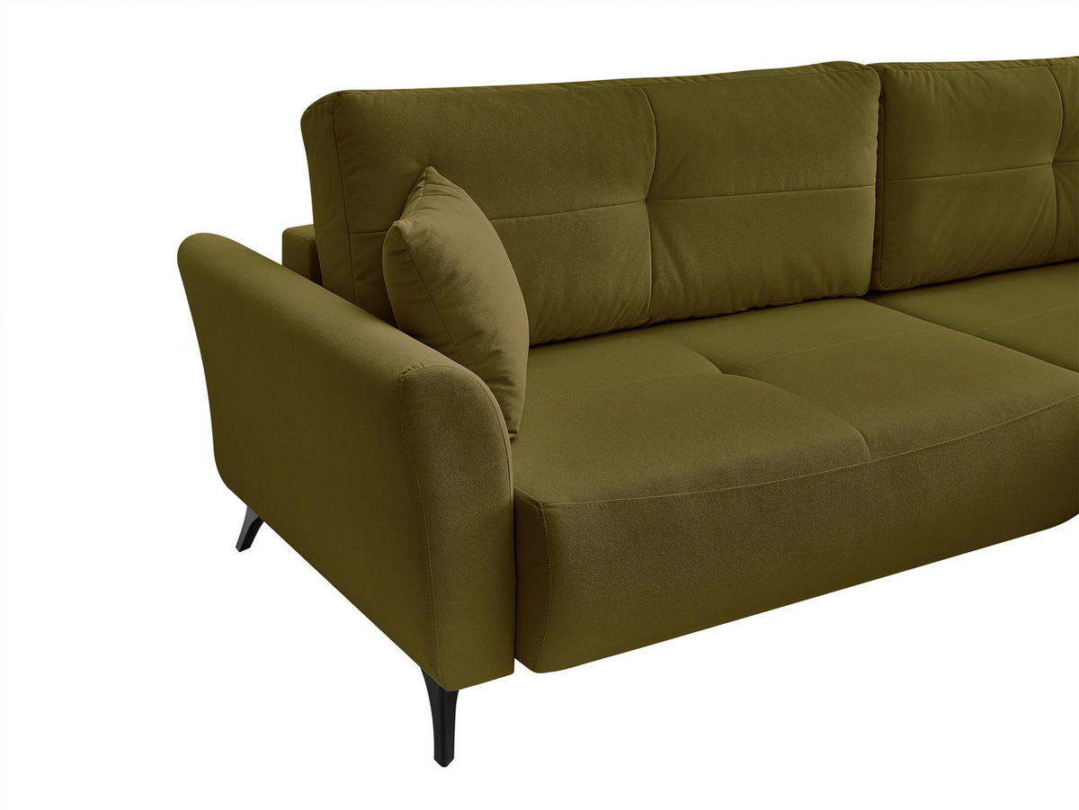 ECKSOFA GEMMA Grün Flachgewebe Zierkissen, Rückenkissen, Bettkasten, Schlaffunktion, Rücken echt, Stauraum  - Schwarz/Grün, Design, Textil/Metall (270/183cm) - P & B