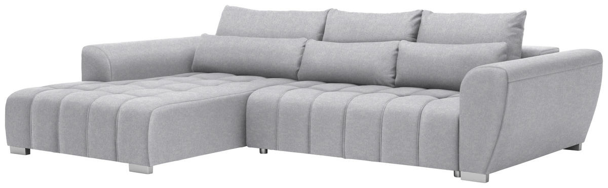 ECKSOFA in Webstoff Hellgrau  - Silberfarben/Hellgrau, Modern, Kunststoff/Textil (218/304cm) - Carryhome