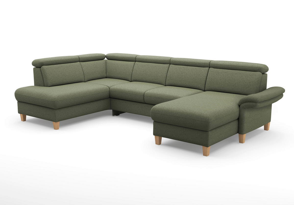 WOHNLANDSCHAFT GLENDALE E Olivgrün Flachgewebe  - Eichefarben/Olivgrün, KONVENTIONELL, Holz/Textil (193/321/166cm) - Sit & More