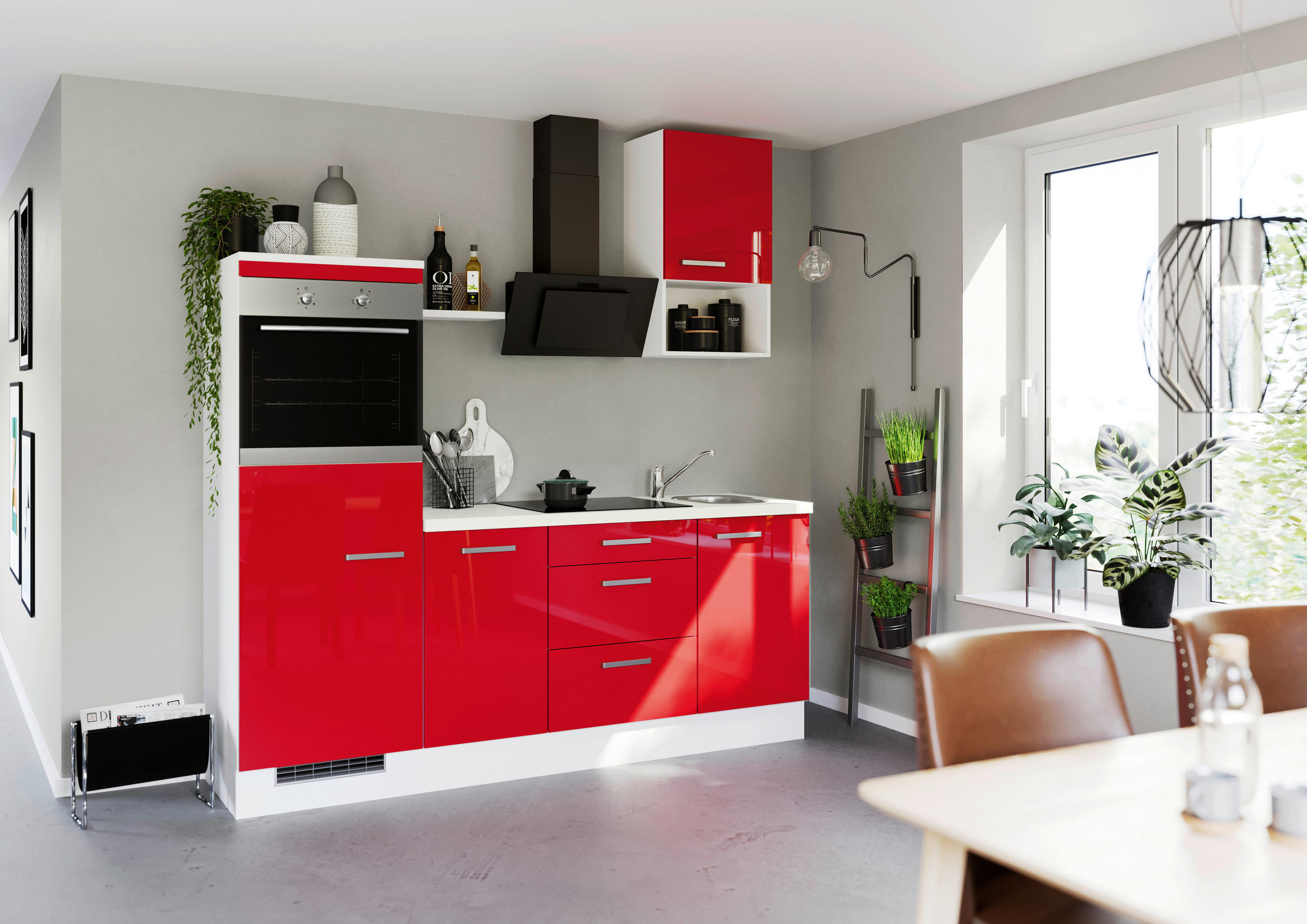 KÜCHENLEERBLOCK 215 cm   in Rot  - Edelstahlfarben/Rot, Design, Holzwerkstoff/Metall (215cm) - Impuls