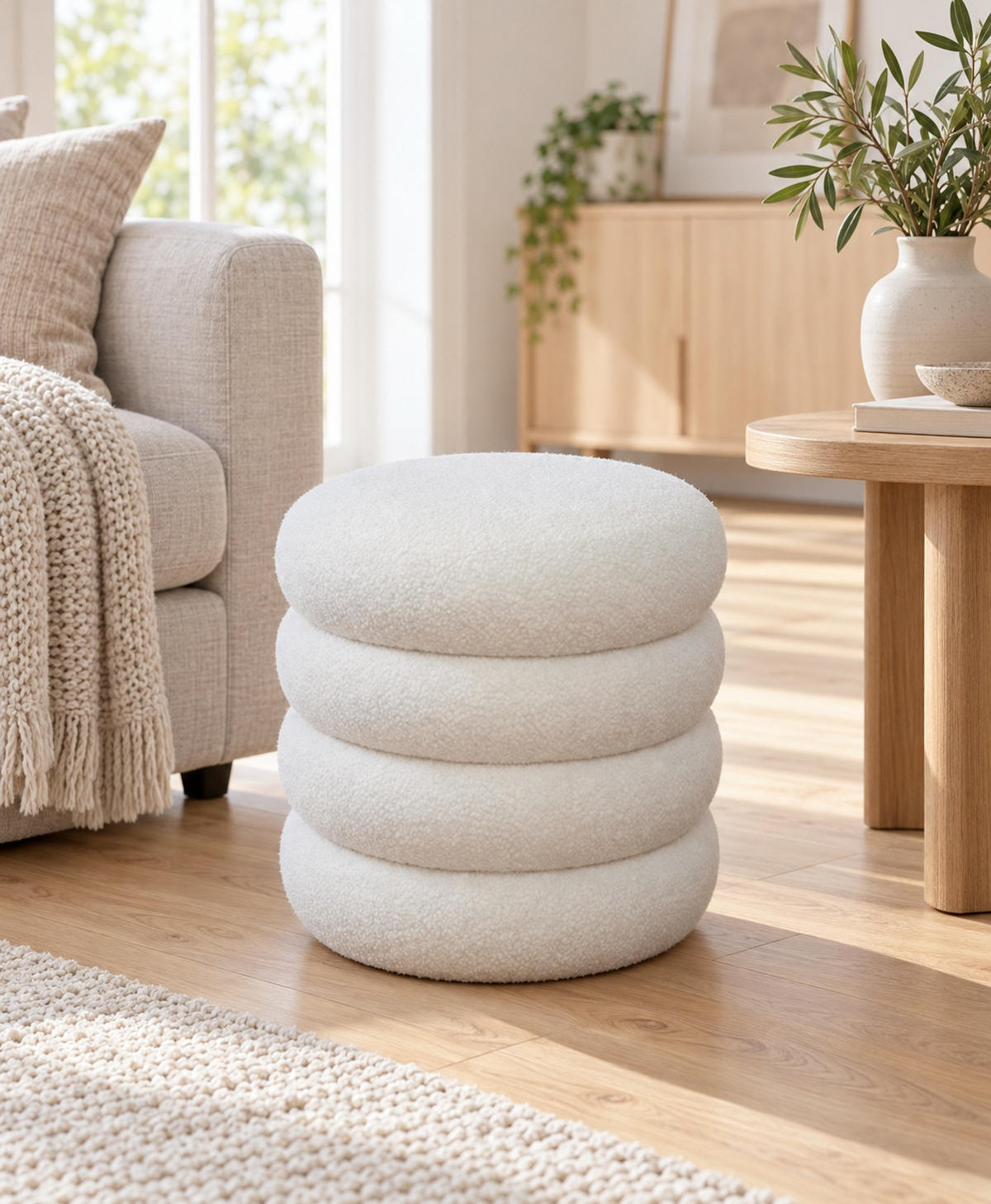 HOCKER Teddystoff Beige  - Beige/Schwarz, Basics, Kunststoff/Textil (42/45/42cm) - Xora