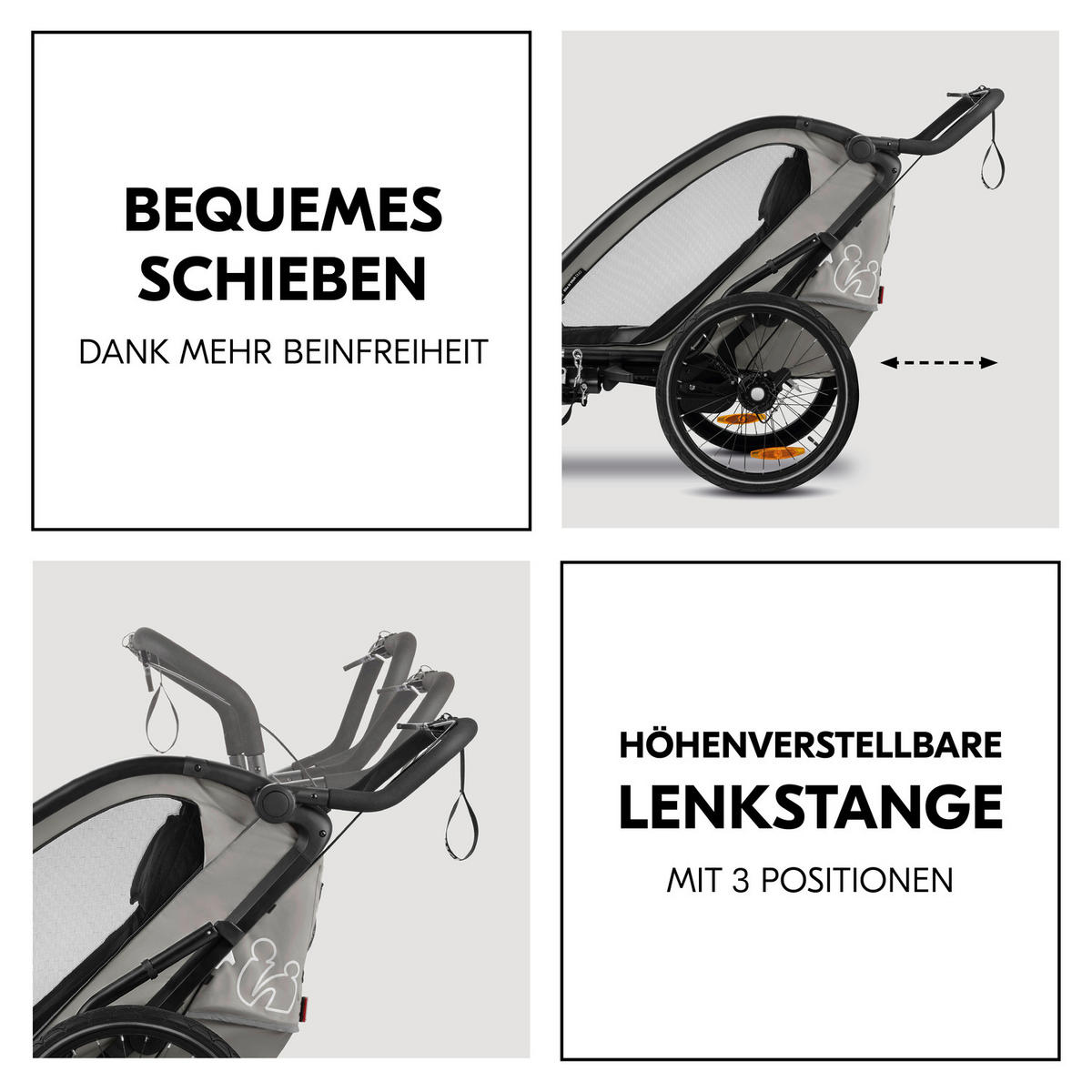 FAHRRADANHÄNGER   Bike N Walk Duo  - Hellgrau, Basics, Kunststoff/Textil (81/107/134cm) - Hauck