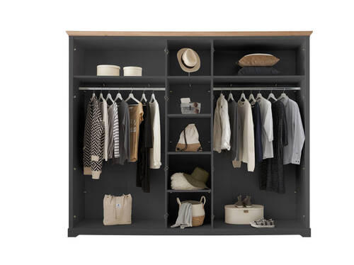 DREHTÜRENSCHRANK 264/220/64 cm 5-türig Graphitfarben, Eiche Artisan  - Graphitfarben/Eiche Artisan, LIFESTYLE, Glas/Holzwerkstoff (264/220/64cm) - Ti'me