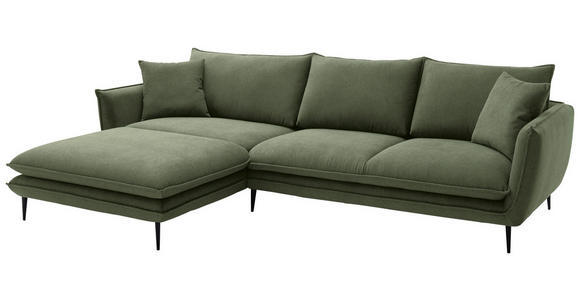 ECKSOFA  in Webstoff Grün  196/304 cm  - Schwarz/Grün, KONVENTIONELL, Textil/Metall (196/304cm) - Hom`in