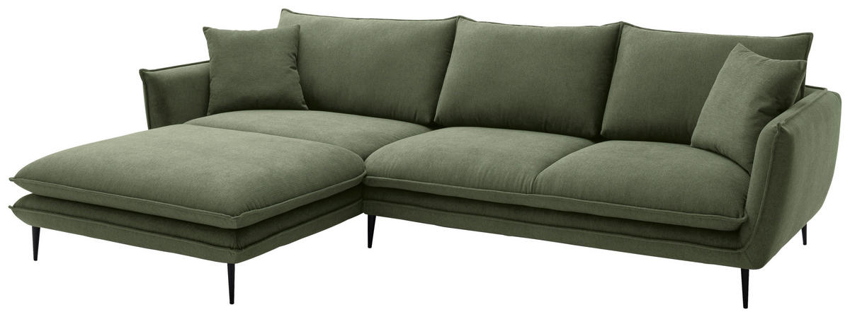 ECKSOFA Grün Webstoff  - Schwarz/Grün, KONVENTIONELL, Textil/Metall (196/304cm) - Hom`in