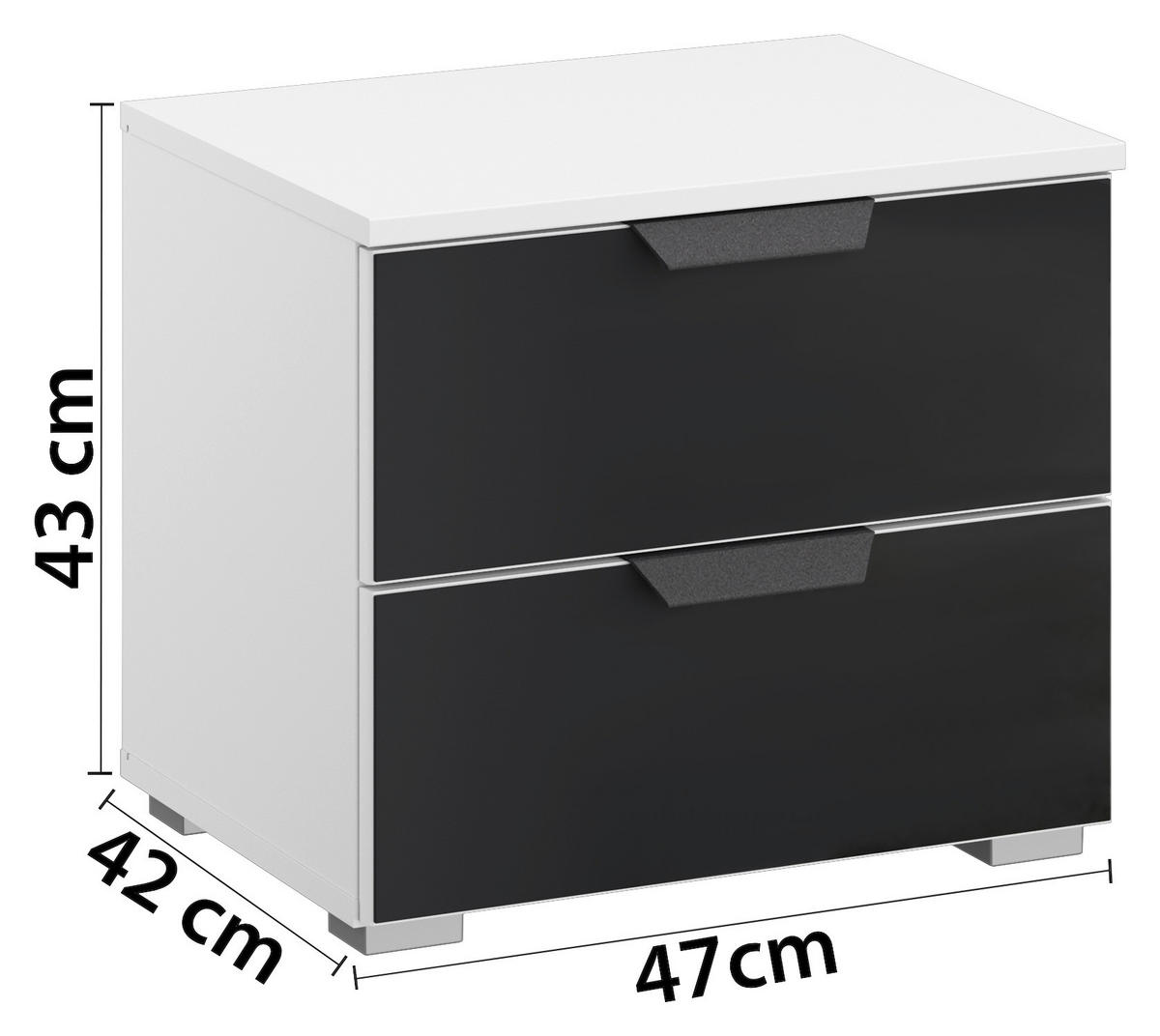 NACHTKÄSTCHEN 47/43/42 cm  in Weiß, Anthrazit  - Anthrazit/Alufarben, MODERN, Glas/Holzwerkstoff (47/43/42cm) - Rauch Möbel