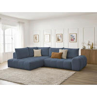 ECKSCHLAFSOFA EVEREST  mit Rücken echt, Armteil links, Armteil rechts Flachgewebe Dunkelblau  - Schwarz/Dunkelblau, MODERN, Kunststoff/Textil (320/212cm)