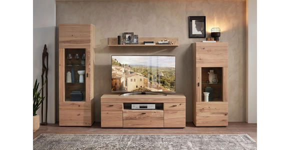 WOHNWAND  in Eschefarben, Eiche Artisan  305/194/49 cm  - Eschefarben/Schwarz, Design, Glas/Holz (305/194/49cm) - Linea Natura