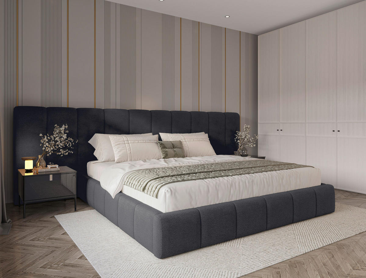 POLSTERBETT 180/200 cm  Anthrazit  - Anthrazit/Schwarz, Design, Holz/Kunststoff (180/200cm) - Carryhome