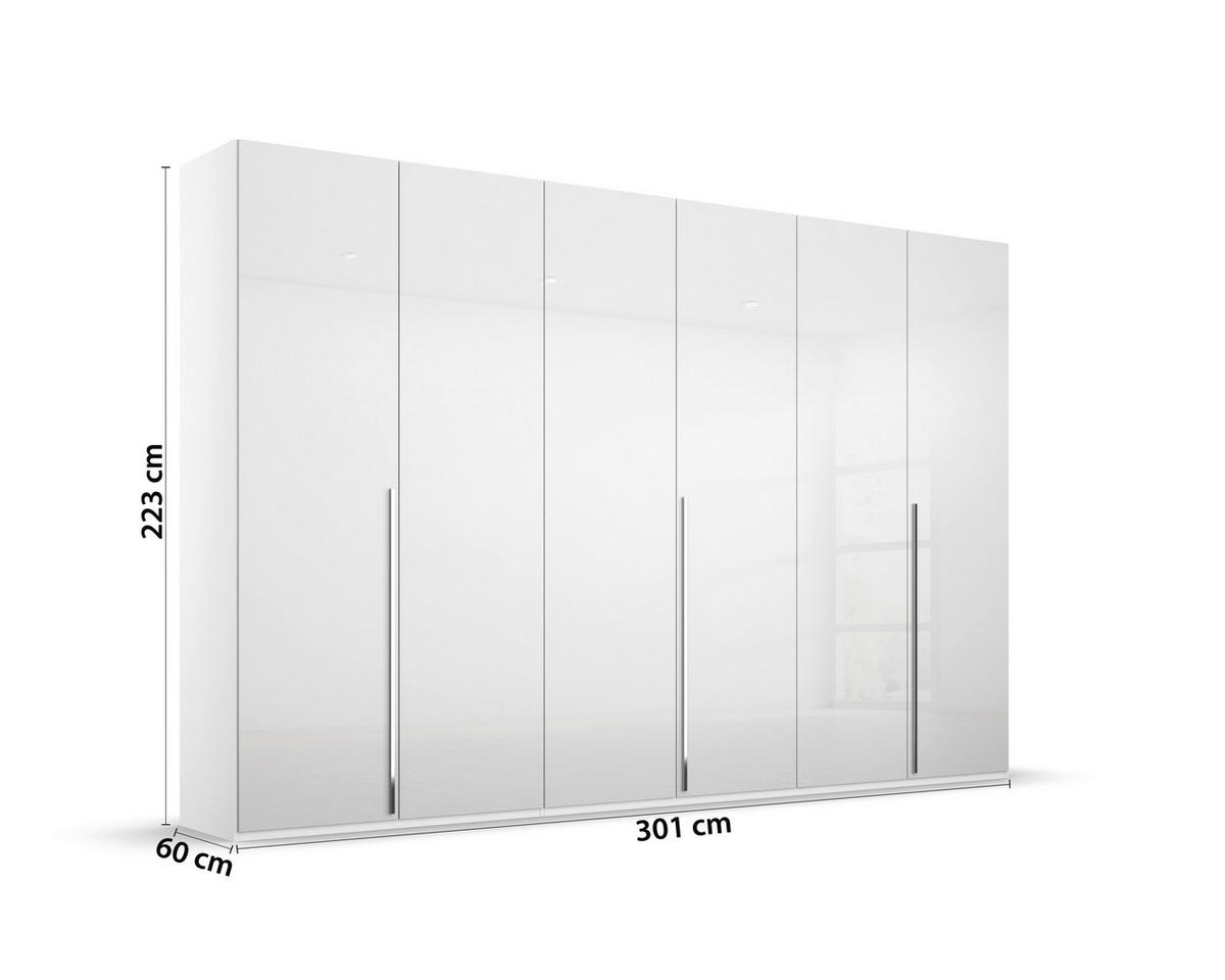 DREHTÜRENSCHRANK 301/223/60 cm 6-türig Weiß, Weiß Hochglanz  - Chromfarben/Weiß Hochglanz, Design, Holzwerkstoff/Metall (301/223/60cm) - home24