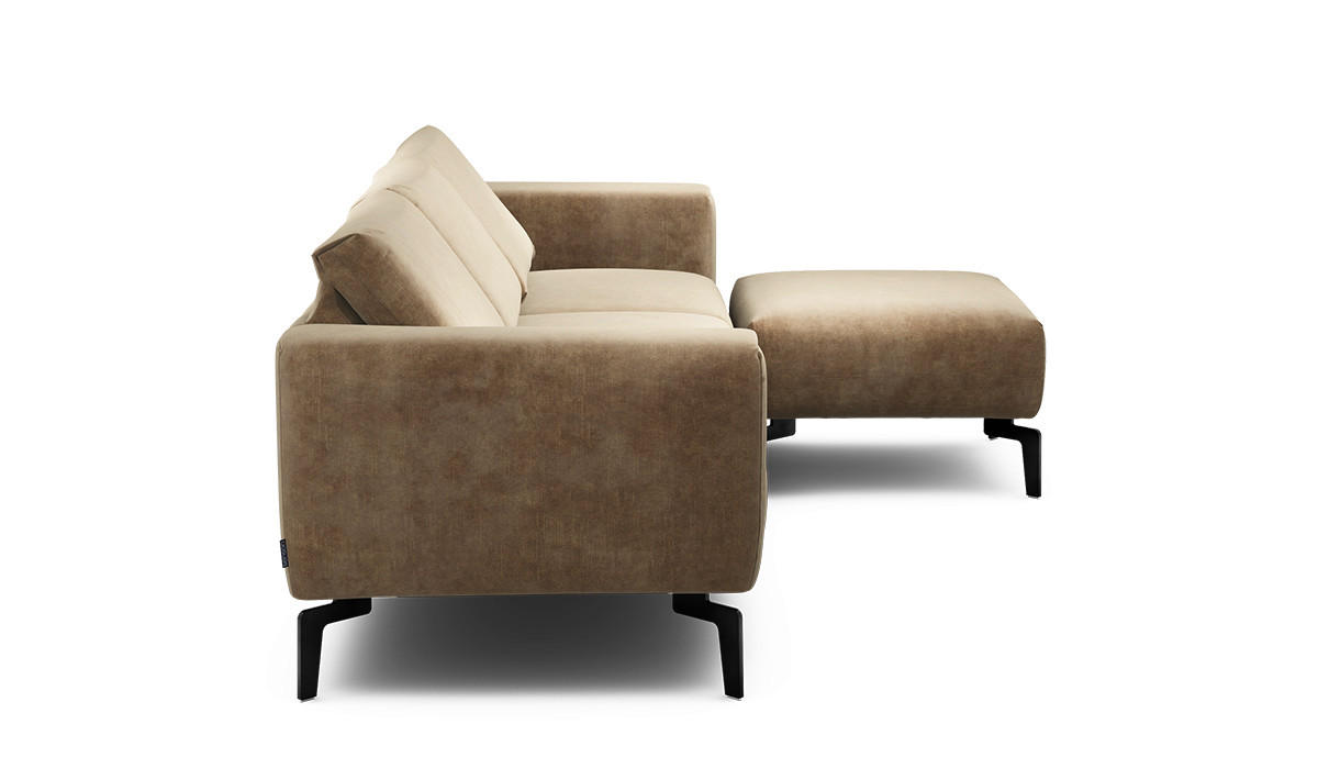 Dreisitzer inkl. Hocker Samt Sandfarben  - Sandfarben/Schwarz, Design, Textil/Metall (250/86/86-94cm) - SENSOO