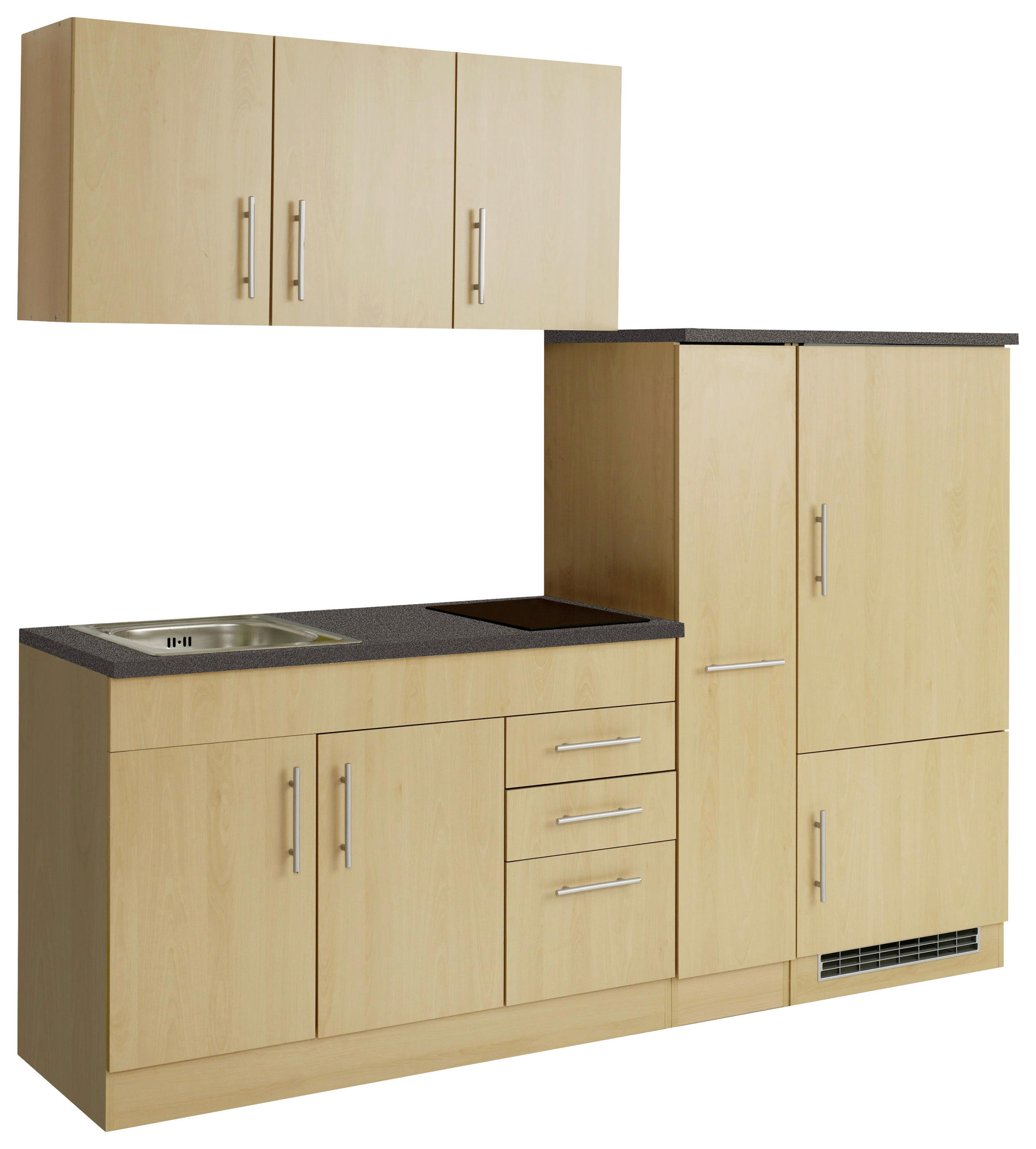 KÜCHENBLOCK 210 cm   in Buchefarben  - Chromfarben/Buchefarben, Modern, Holzwerkstoff/Metall (210cm) - Held