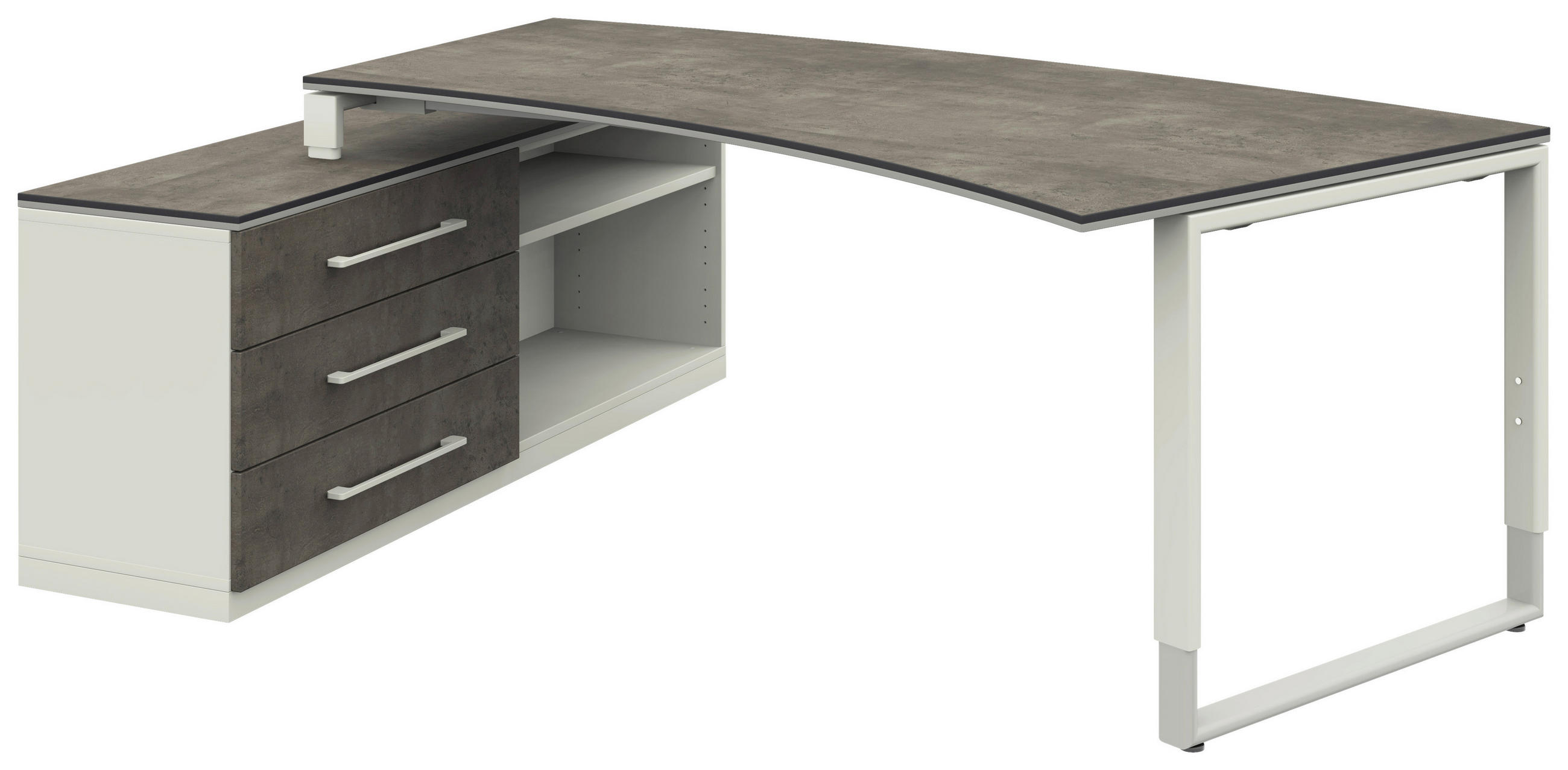 ECKSCHREIBTISCH  in Graphitfarben, Weiß  - Alufarben/Graphitfarben, Design, Holzwerkstoff/Metall (200/160cm) - Moderano