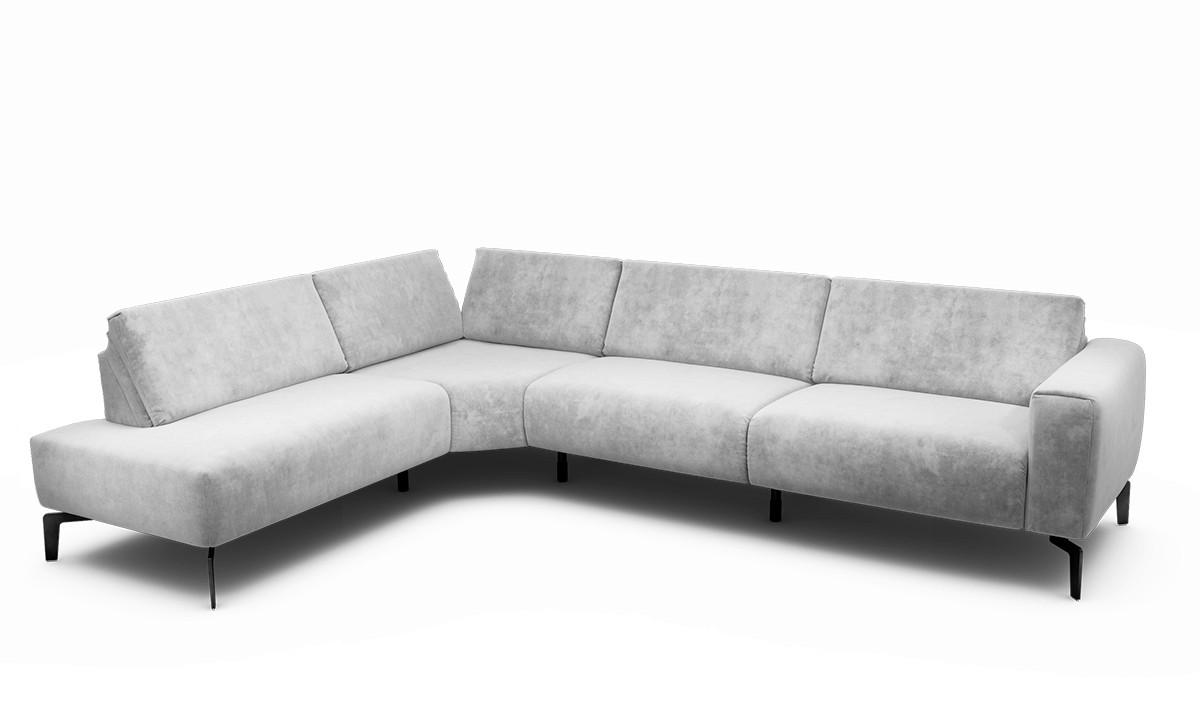 ECKSOFA in Samt Hellgrau  213/296 cm  - Hellgrau/Schwarz, Design, Textil/Metall (213/296cm) - SENSOO