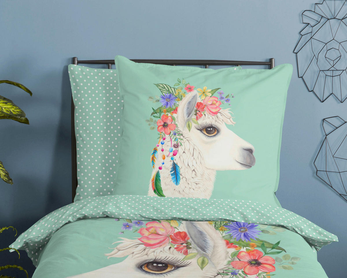 JUGENDBETTWÄSCHE Joey Renforcé 135/200 cm  - Mintgrün/Grün, Design, Textil (135/200cm)