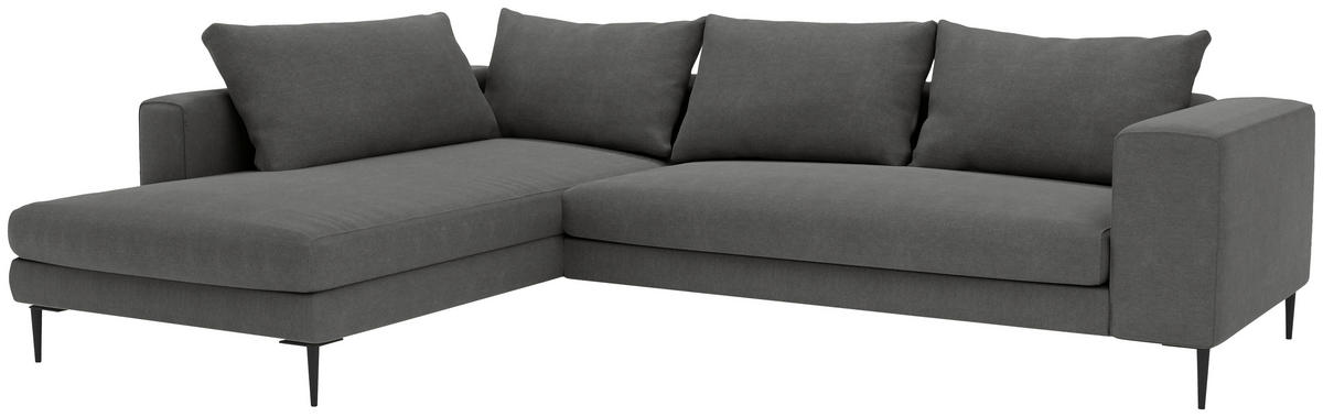 ECKSOFA in Struktur Dunkelgrau  - Dunkelgrau/Schwarz, Modern, Textil/Metall (210/295cm) - Trendmanufaktur